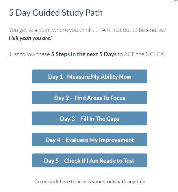 5 day guided study path Nursing.com NCLEX